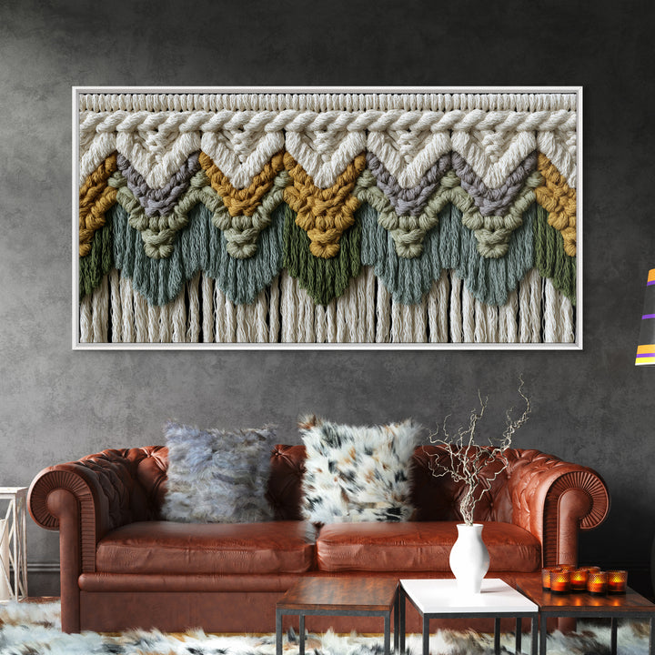 Macrame Geometric Fringe Pattern Framed Canvas Print, Boho Art, Room Decor, Living Room Decor, Fine Art, Bohemian, Printable, BOH-2x1-27