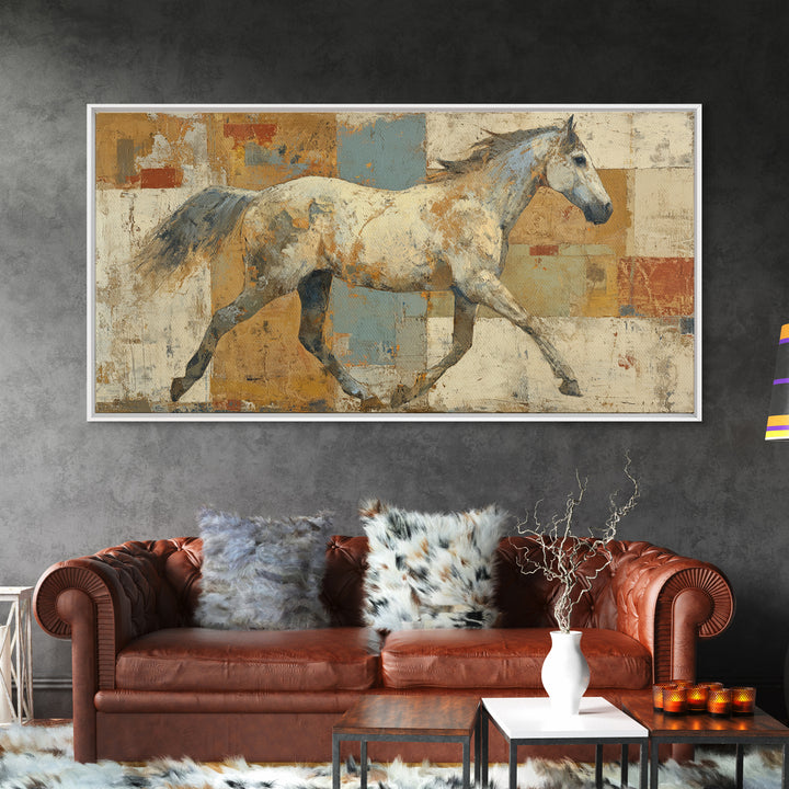 Wild Horse in Dusty Golden Light Framed Canvas Print, Boho Art, Wall Art, Living Room Decor, Fine Art, Bohemian, Art Deco, BOH-2x1-28