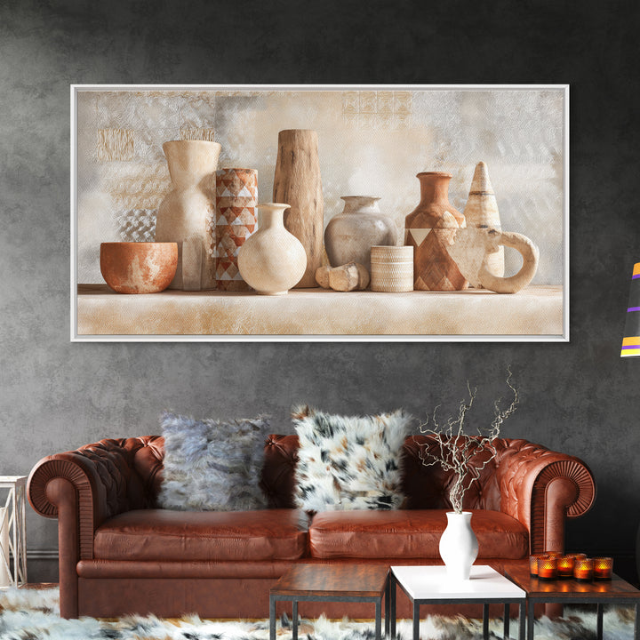 Tribal Neutral Pattern Framed Canvas Print, Boho Art, Prints, Living Room Decor, Fine Art, Bohemian, Abstract Art, Canvas Art, BOH-2x1-34