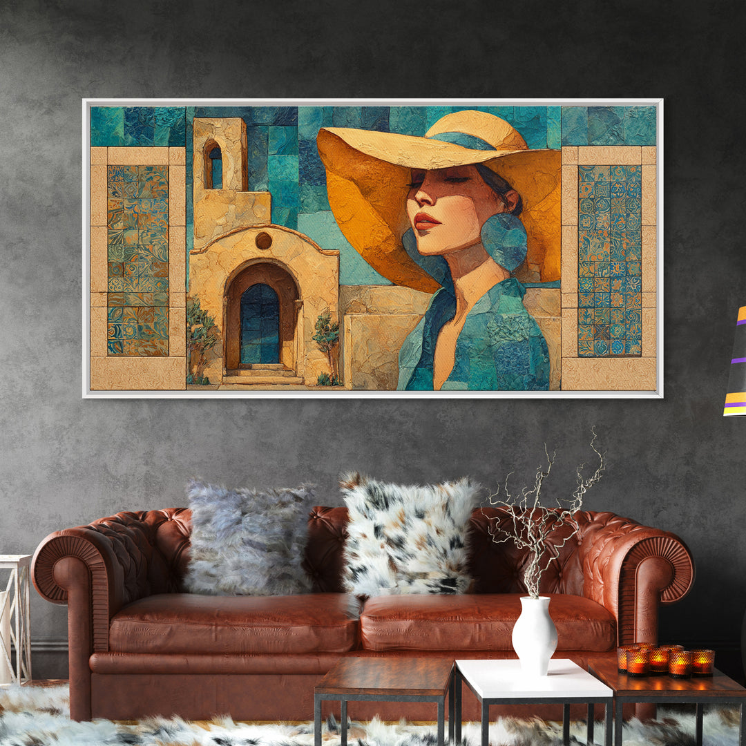 Desert Woman Portrait Framed Canvas Print, Boho Art, Wall Decor, Living Room Decor, Oil Painting, Bohemian, Art Nouveau, BOH-2x1-35