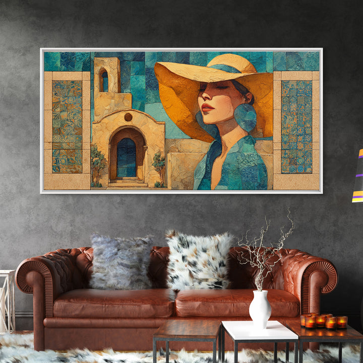 Desert Woman Portrait Framed Canvas Print, Boho Art, Wall Decor, Living Room Decor, Oil Painting, Bohemian, Art Nouveau, BOH-2x1-35