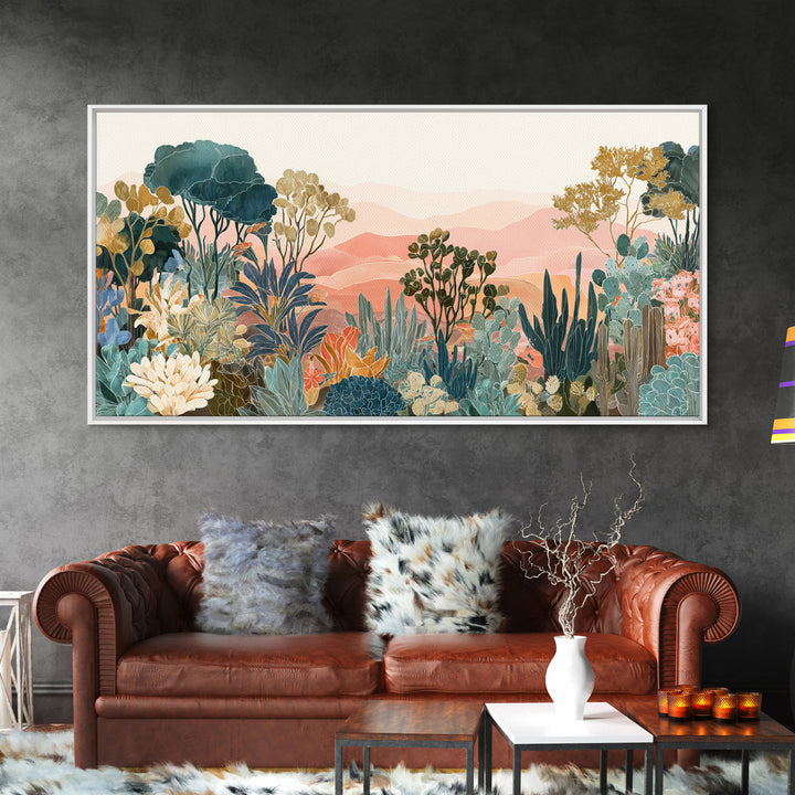 Sunrise over Rolling Dunes in Muted Peach Canvas Print, Boho Art, Art Deco, Living Room Decor, Bohemian, Modern Wall Art, BOH-2x1-41