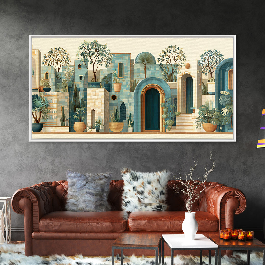 Macrame Geometric Fringe Pattern Framed Canvas Print, Boho Art, Digital Print, Living Room Decor, Abstract Art, Bohemian, BOH-2x1-51