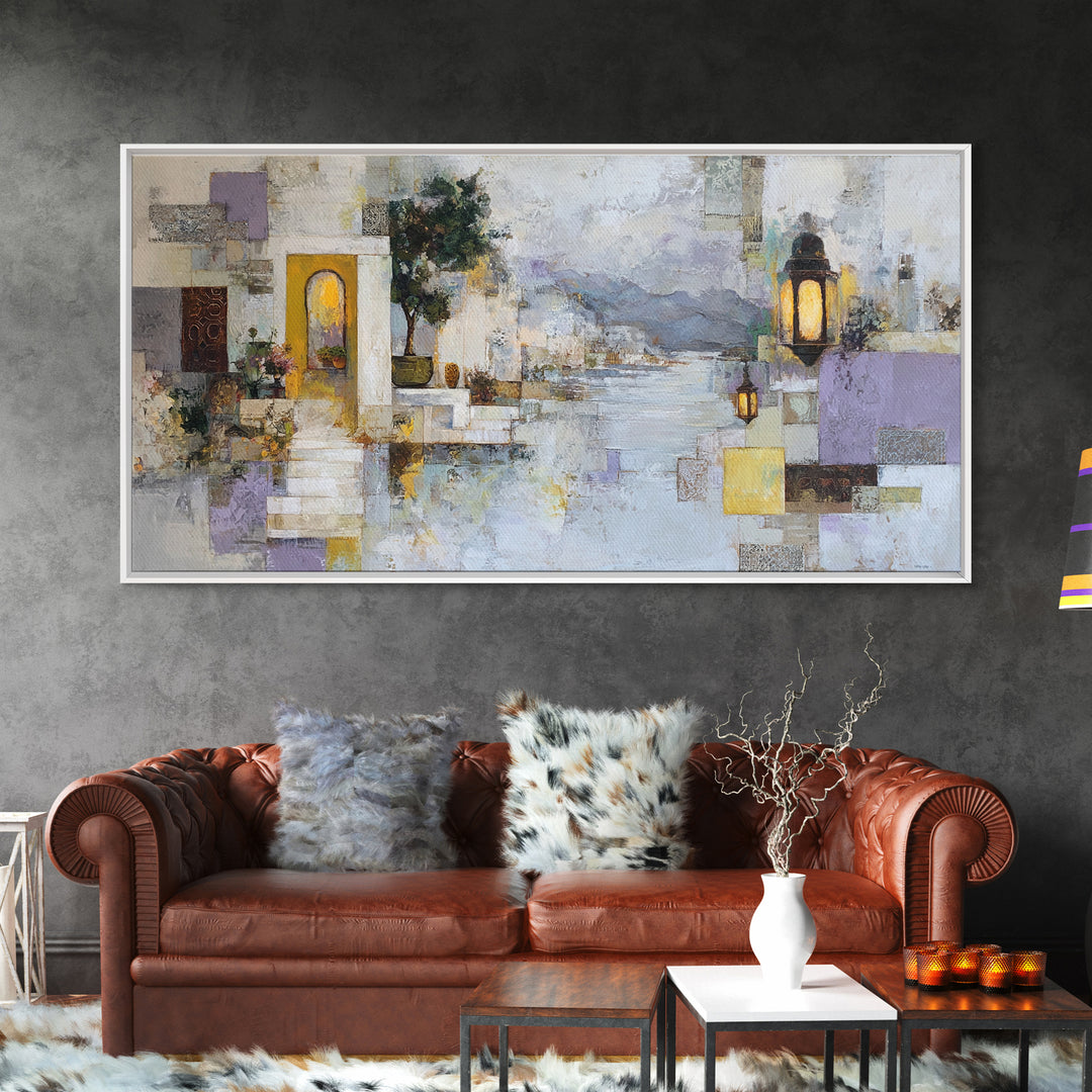 Earth Tone Mountain and River Abstraction Framed Canvas Print, Boho Art, Printable Art, Living Room Decor, Fine Art, Bohemian, BOH-2x1-55
