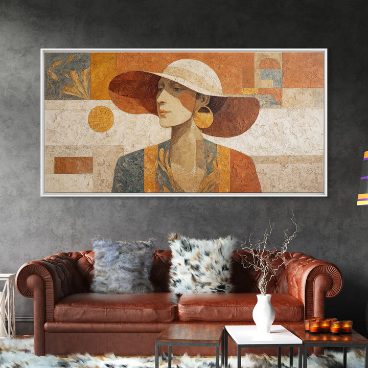 Desert Woman Portrait Framed Canvas Print, Boho Art, Boho Decor, Living Room Decor, Fine Art, Bohemian, Textured Painting, BOH-2x1-59