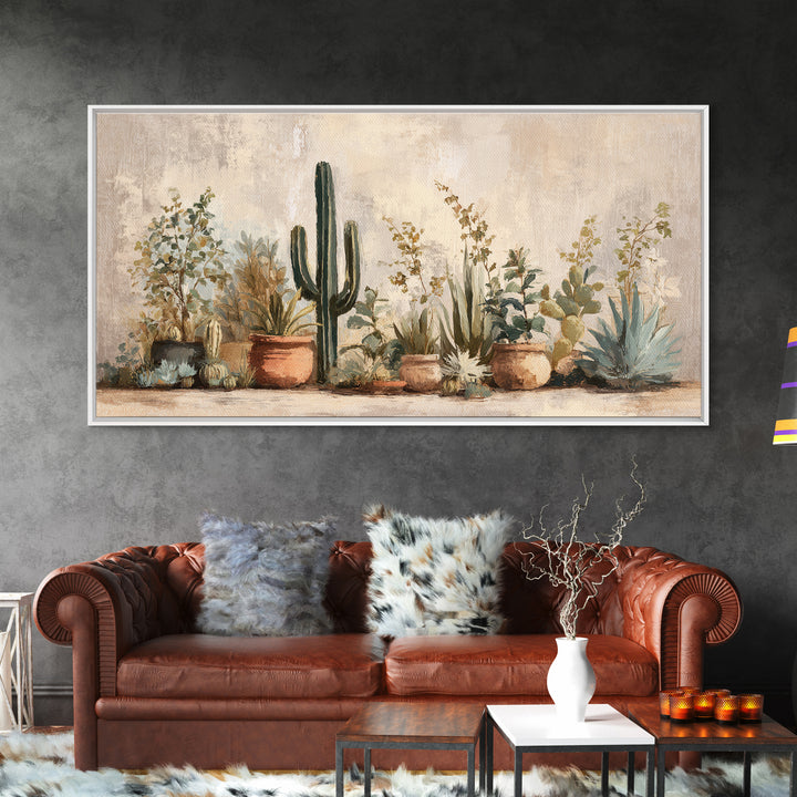 Warm Neutral Cactus Garden Illustration Canvas Print, Boho Art, Art Prints, Living Room Decor, Watercolor Art, Bohemian, BOH-2x1-62