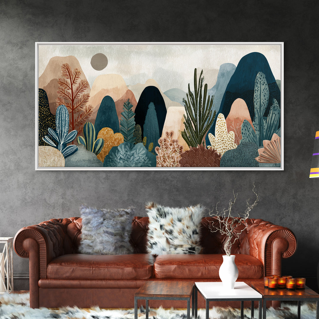 Earth Tone Mountain and River Abstraction Framed Canvas Print, Boho Art, Printable, Living Room Decor, Fine Art, Bohemian, BOH-2x1-7