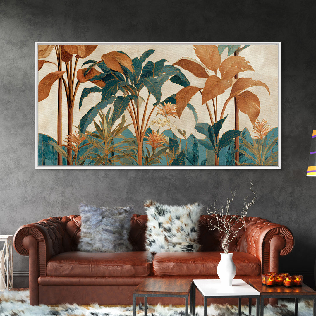 Terracotta Palm Leaves Canvas Print, Boho Art, Living Room Decor, Bohemian, Modern Decor, Fine Art Print, Statement Artwork, BOH-2x1-73