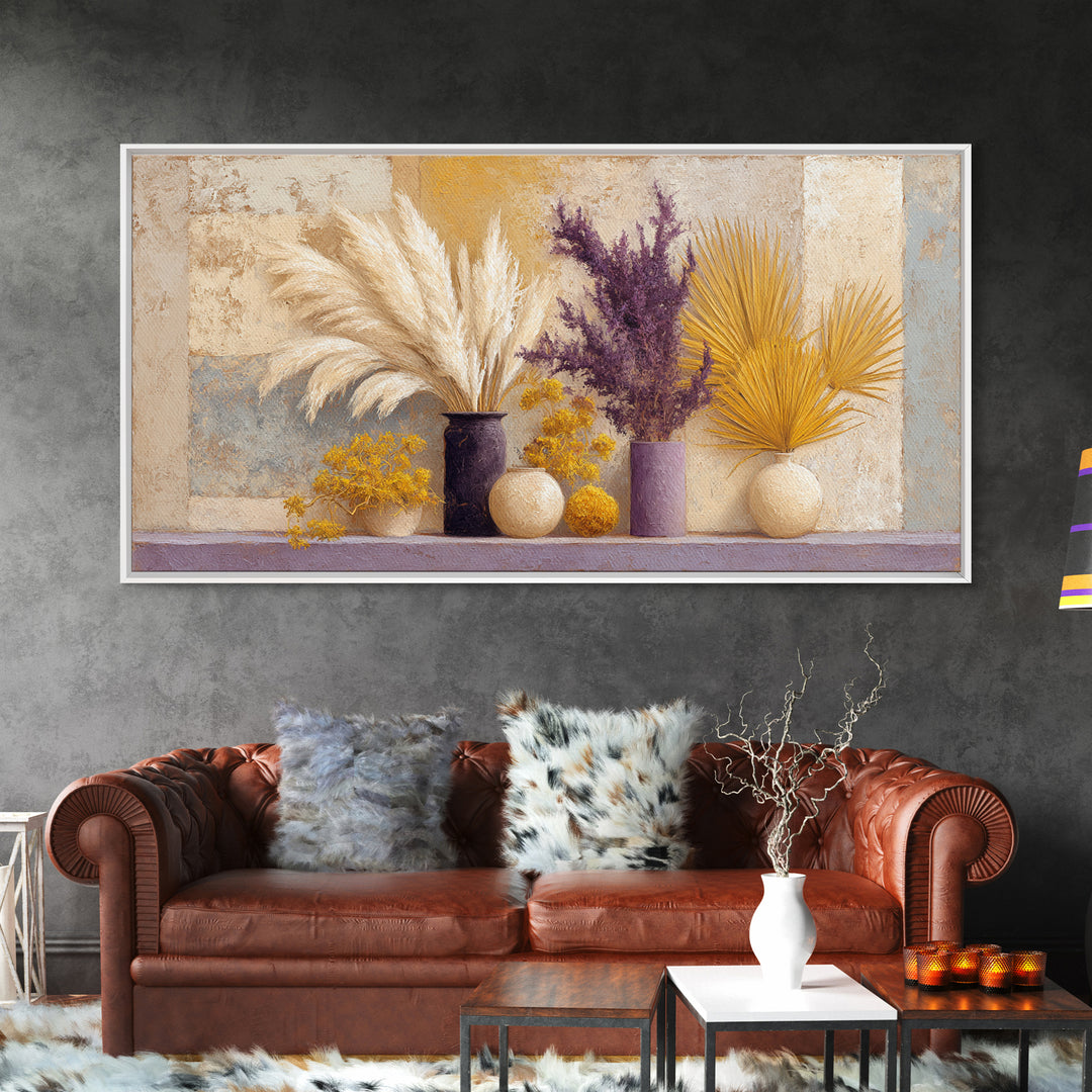 Bohemian Vase with Dried Pampas Grass Canvas Print, Boho Art, Abstract Wall Art, Living Room Decor, Oil Painting, Bohemian, BOH-2x1-77