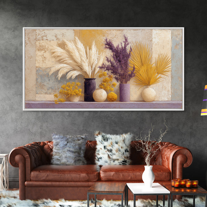 Bohemian Vase with Dried Pampas Grass Canvas Print, Boho Art, Abstract Wall Art, Living Room Decor, Oil Painting, Bohemian, BOH-2x1-77