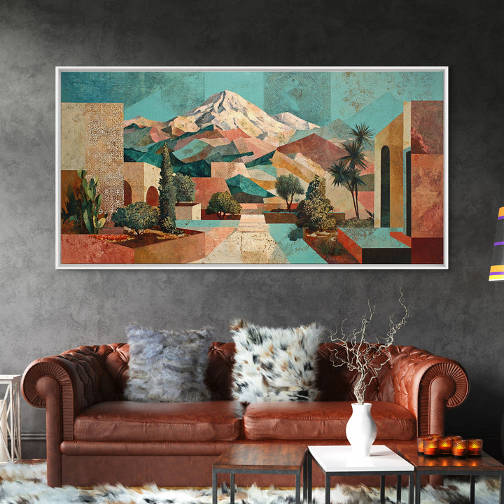 Earth Tone Mountain and River Abstraction Framed Canvas Print, Boho Art, Gallery Decor, Living Room Decor, Fine Art, Bohemian, BOH-2x1-79