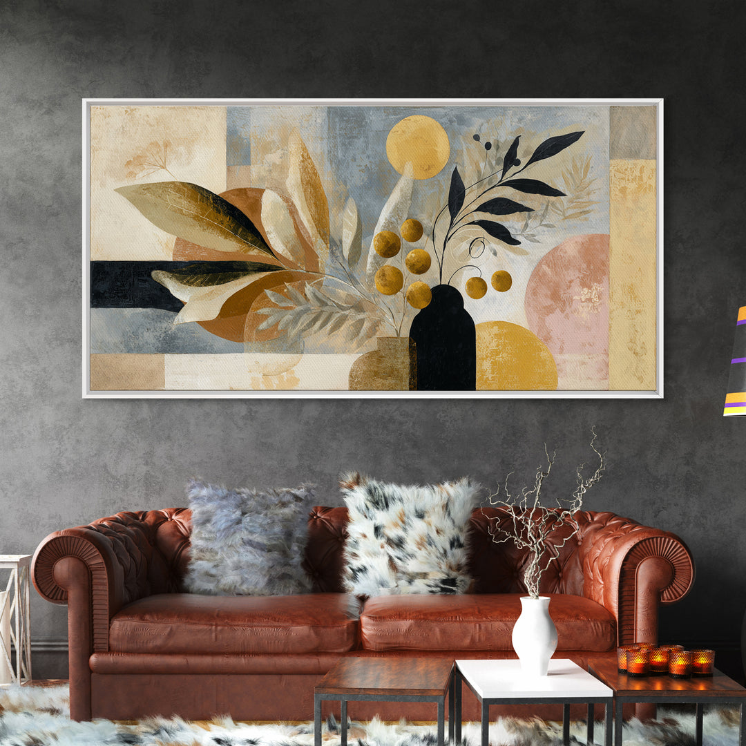 Minimal Black Line Figure Framed Canvas Print, Boho Art, Living Room Decor, Oil Painting, Bohemian, Gallery Decor, BOH-2x1-80