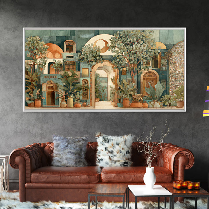 Sage Green Eucalyptus and Crescent Moon Framed Canvas Print, Boho Art, Wallart, Living Room Decor, Fine Art, Bohemian, BOH-2x1-91