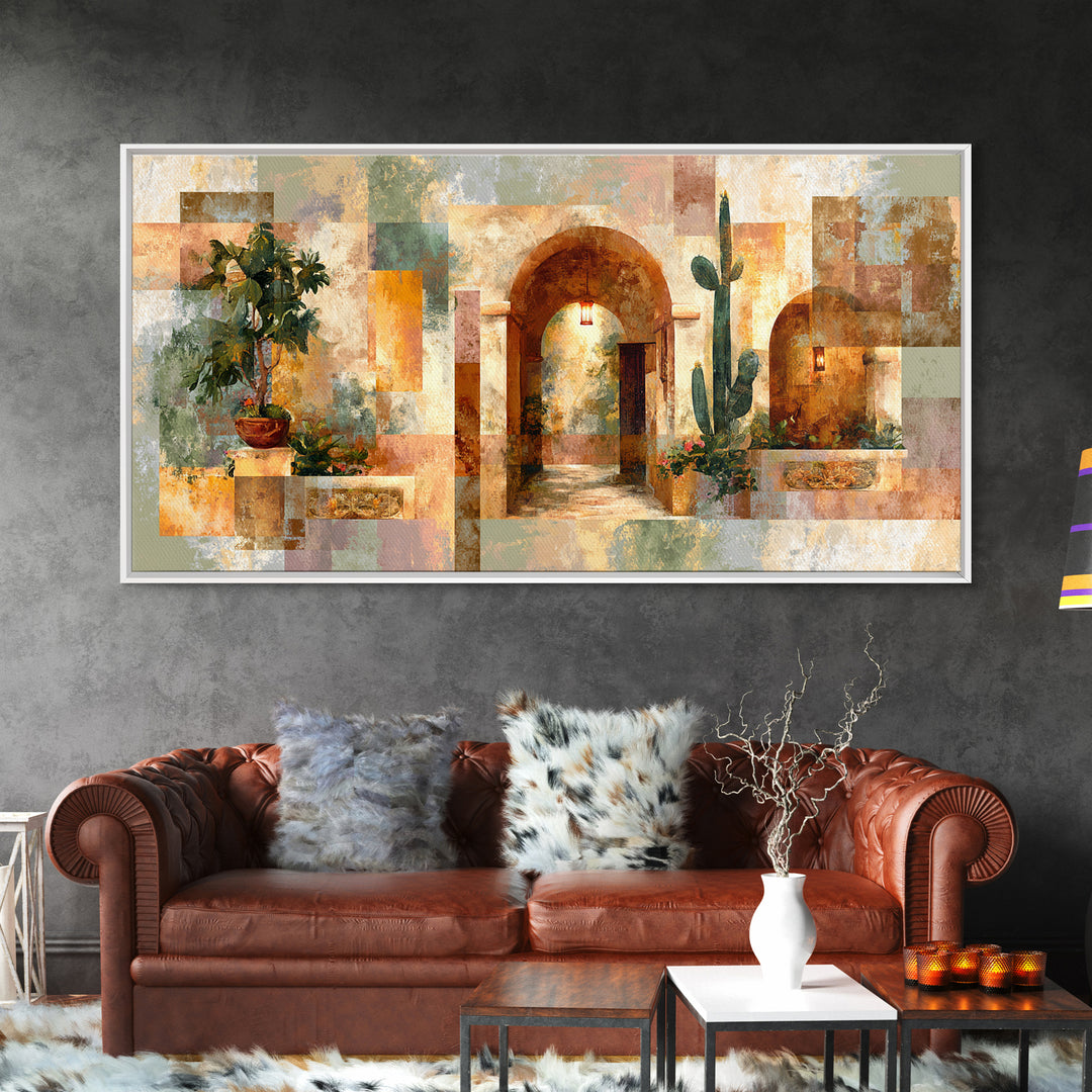 Desert Sun with Cactus and Warm Clay Canvas Print, Boho Art, Modern Wall Art, Living Room Decor, Fine Art, Bohemian, BOH-2x1-93