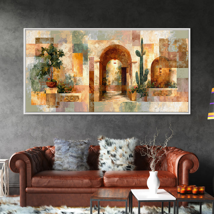 Desert Sun with Cactus and Warm Clay Canvas Print, Boho Art, Modern Wall Art, Living Room Decor, Fine Art, Bohemian, BOH-2x1-93