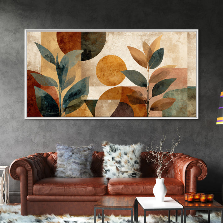 Moon Phases Above Botanical Silhouettes Canvas Print, Boho Art, Art Deco, Living Room Decor, Oil Painting, Bohemian, BOH-2x1-94