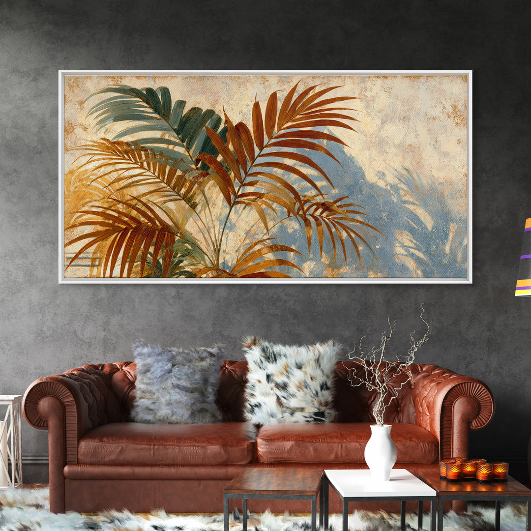 Terracotta Palm Leaves Framed Canvas Print, Boho Art, Boho Decor, Living Room Decor, Fine Art, Bohemian, Textured Painting, BOH-2x1-97