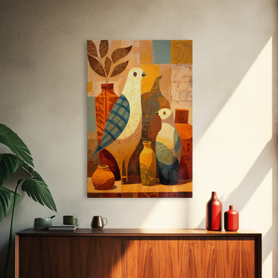 Boho Bird Pair Framed Canvas Print, Boho Art, Art Nouveau, Living Room Decor, Bohemian 500, Wall Print, Set of Prints, BOH-2x3-100