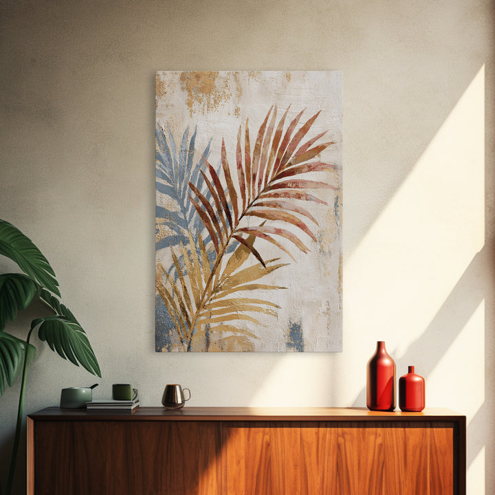 Terracotta Palm Leaves Framed Canvas Print, Boho Art, Digital Print, Living Room Decor, Fine Art, Bohemian, Gallery Decor, BOH-2x3-13