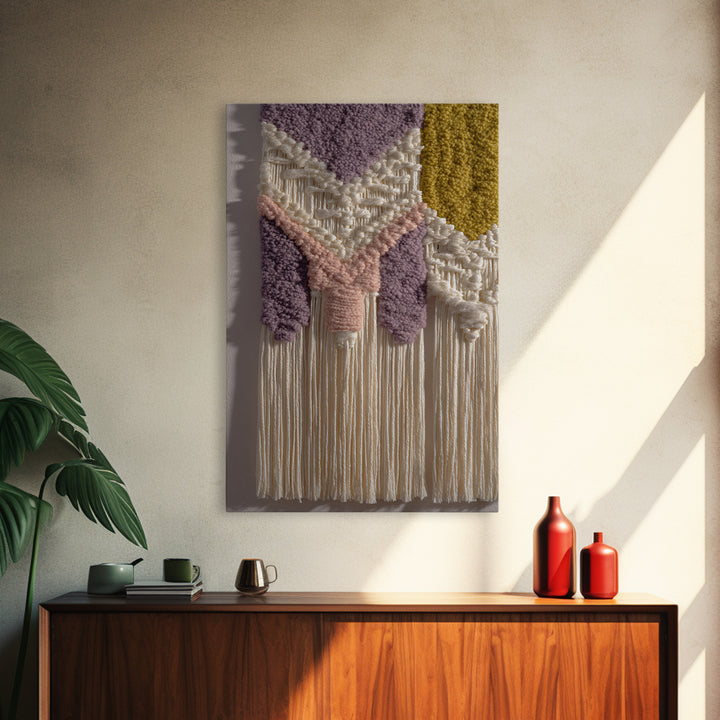 Macrame Geometric Fringe Pattern Canvas Print, Boho Art, Mid Century Modern, Living Room Decor, Bohemian, Boho Wall Art, BOH-2x3-15