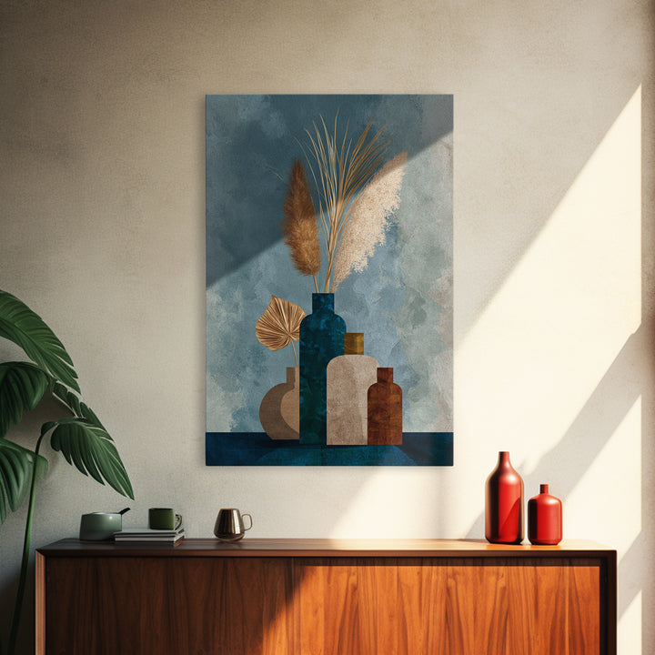 Bohemian Vase with Dried Pampas Grass Framed Canvas Print, Boho Art, Printable Art, Living Room Decor, Abstract Art, Bohemian, BOH-2x3-17