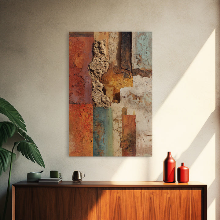 Earth Tone Mountain and River Abstraction Framed Canvas Print, Boho Art, Digital Wall Art, Living Room Decor, Bohemian, BOH-2x3-19