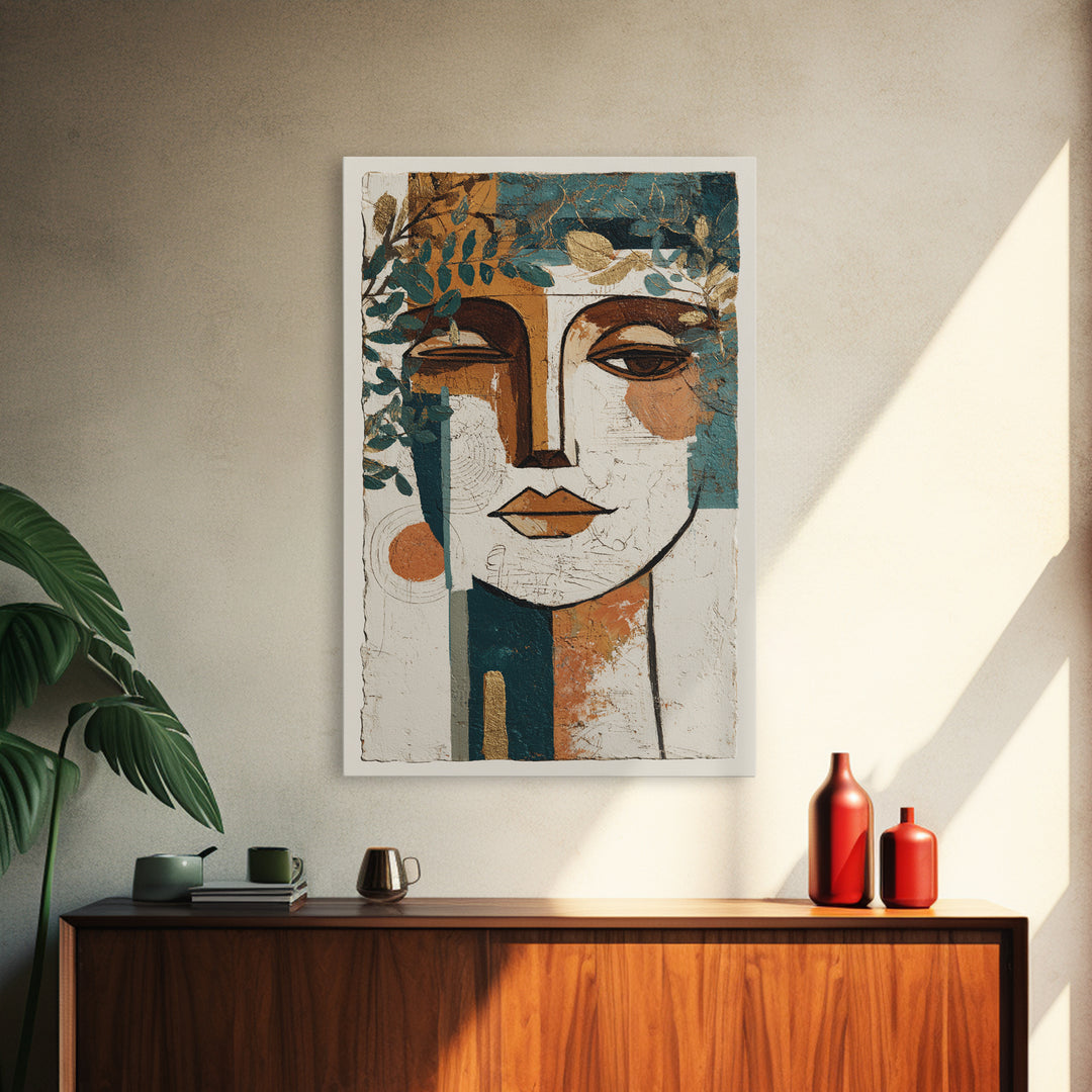 Minimal Black Line Figure Framed Canvas Print, Boho Art, Garden Art, Living Room Decor, Watercolor Art, Bohemian, BOH-2x3-20