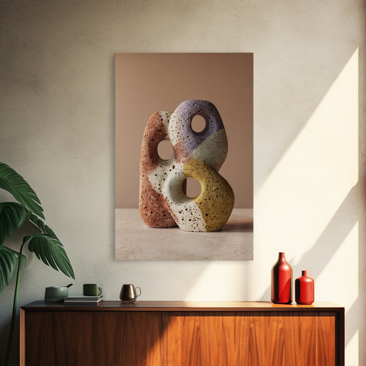 Abstract Clay Shapes Framed Canvas Print, Boho Art, Contemporary Art, Living Room Decor, Abstract Art, Bohemian, Art Deco, BOH-2x3-24