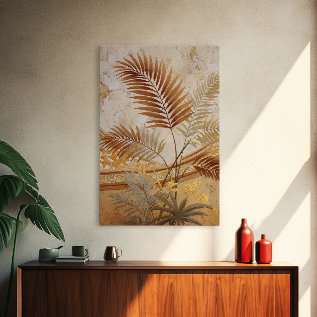 Terracotta Palm Leaves Framed Canvas Print, Boho Art, Digital Print, Living Room Decor, Fine Art, Bohemian, Gallery Decor, BOH-2x3-37