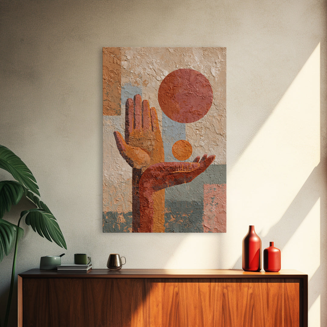 Mystic Hand Holding a Tiny Sun Framed Canvas Print, Boho Art, Boho, Living Room Decor, Fine Art, Bohemian, Wall Art Print, BOH-2x3-38
