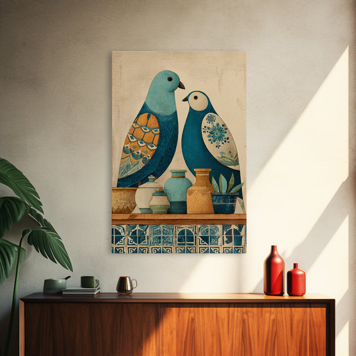 Boho Bird Pair Framed Canvas Print, Boho Art, Printable, Living Room Decor, Bohemian, Abstract Wall Art, Boho Wall Art, BOH-2x3-4
