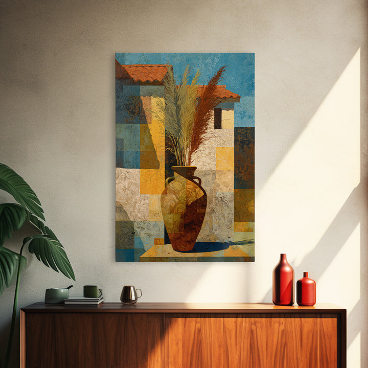 Bohemian Vase with Dried Pampas Grass Framed Canvas Print, Boho Art, Printable Art, Living Room Decor, Abstract Art, Bohemian, BOH-2x3-41