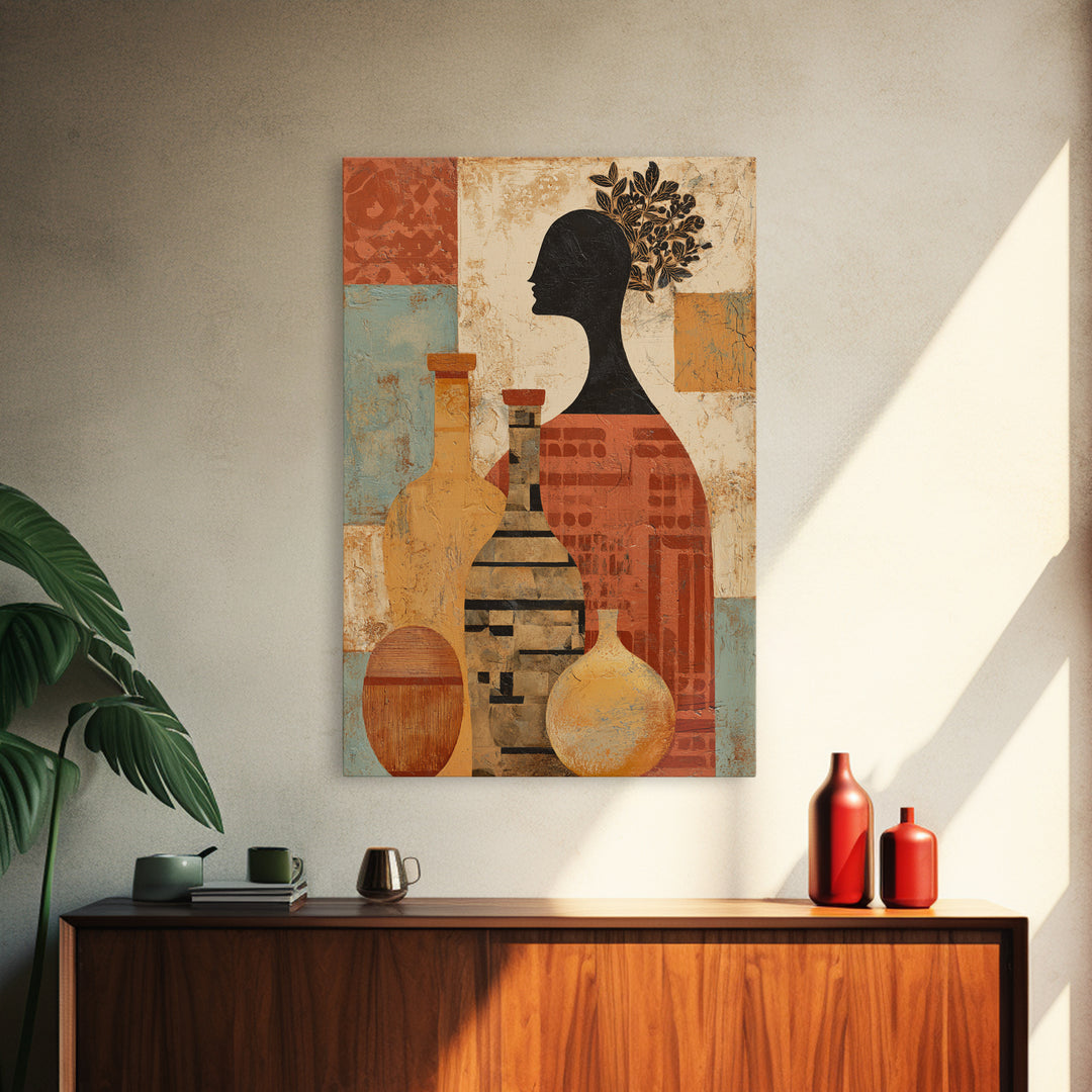 Minimal Black Line Figure Framed Canvas Print, Boho Art, Prints, Living Room Decor, Watercolor Art, Bohemian, Abstract Art, BOH-2x3-44