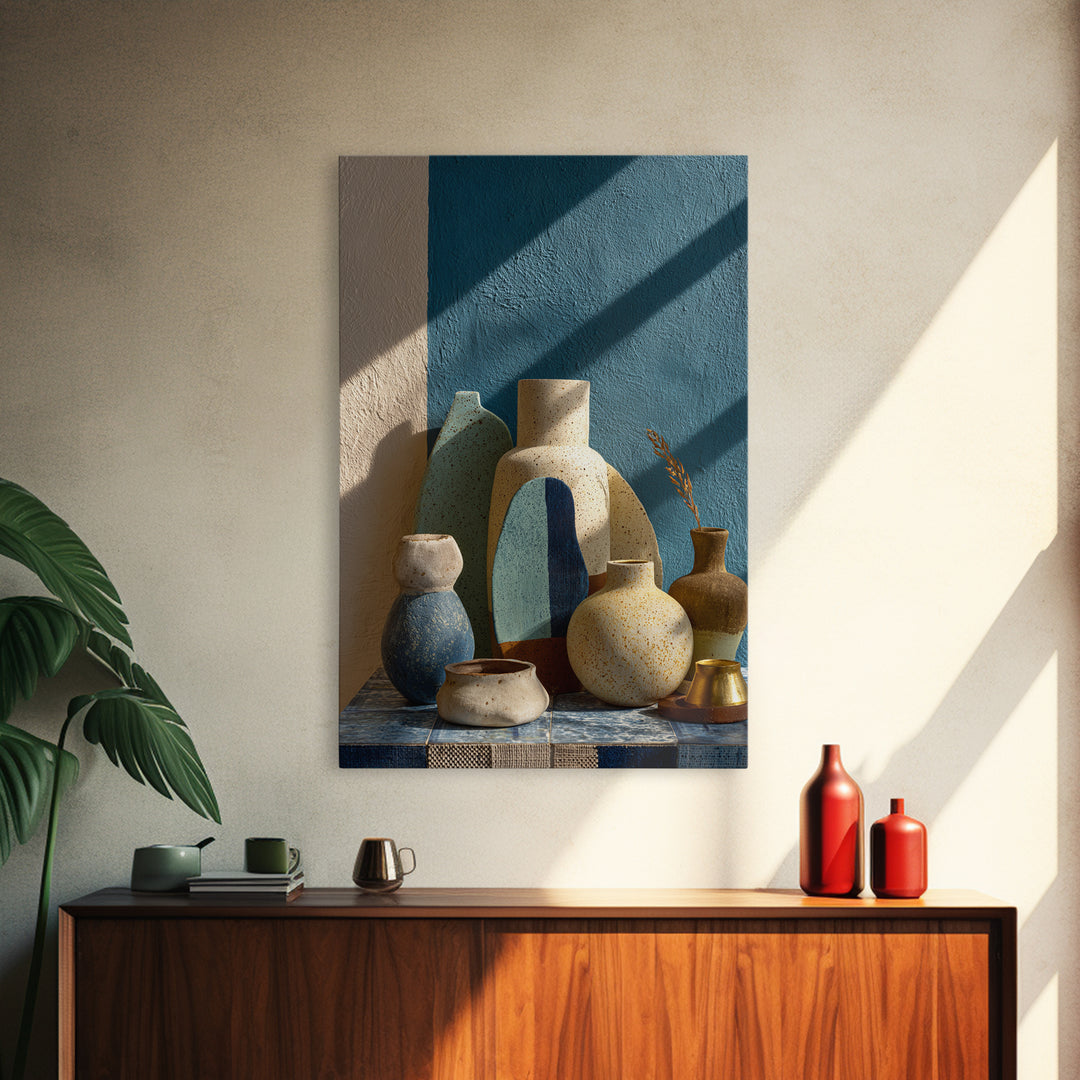 Abstract Clay Shapes Framed Canvas Print, Boho Art, Digital Wall Art, Living Room Decor, Abstract Art, Bohemian, Garden Art, BOH-2x3-48