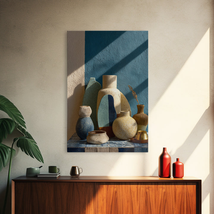 Abstract Clay Shapes Framed Canvas Print, Boho Art, Digital Wall Art, Living Room Decor, Abstract Art, Bohemian, Garden Art, BOH-2x3-48