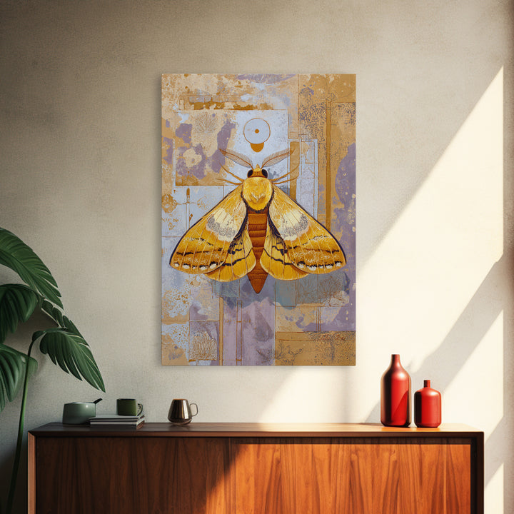 Golden Moth with Moon and Stars Canvas Print, Boho Art, Abstract Wall Art, Living Room Decor, Bohemian, Fine Art Print, BOH-2x3-49