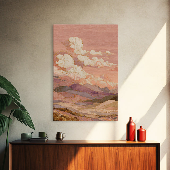 Sunrise over Rolling Dunes in Muted Peach Canvas Print, Boho Art, Abstract Art, Living Room Decor, Watercolor Art, Bohemian, BOH-2x3-5