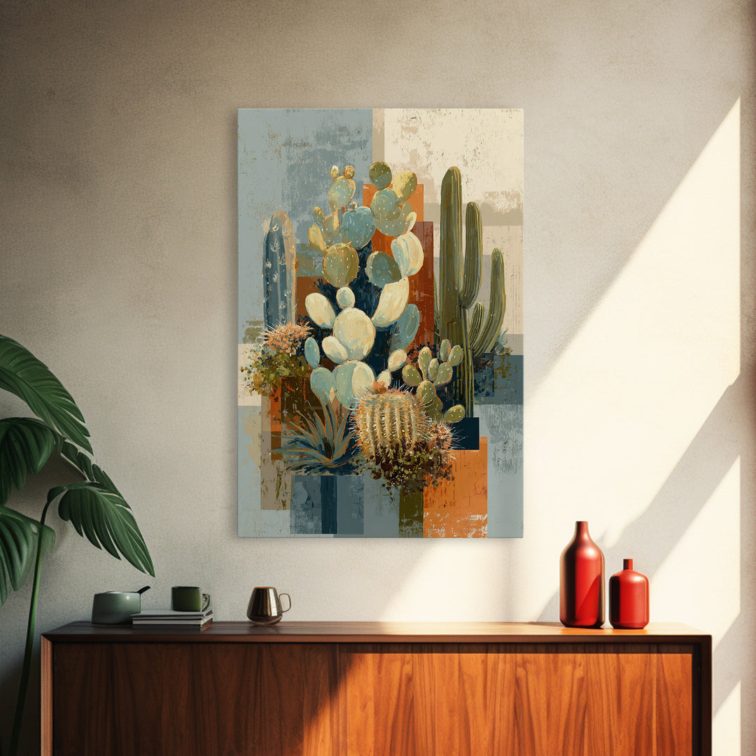 Warm Neutral Cactus Garden Illustration Canvas Print, Boho Art, Printable Wall Art, Living Room Decor, Oil Painting, Bohemian, BOH-2x3-50