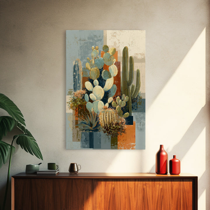 Warm Neutral Cactus Garden Illustration Canvas Print, Boho Art, Printable Wall Art, Living Room Decor, Oil Painting, Bohemian, BOH-2x3-50