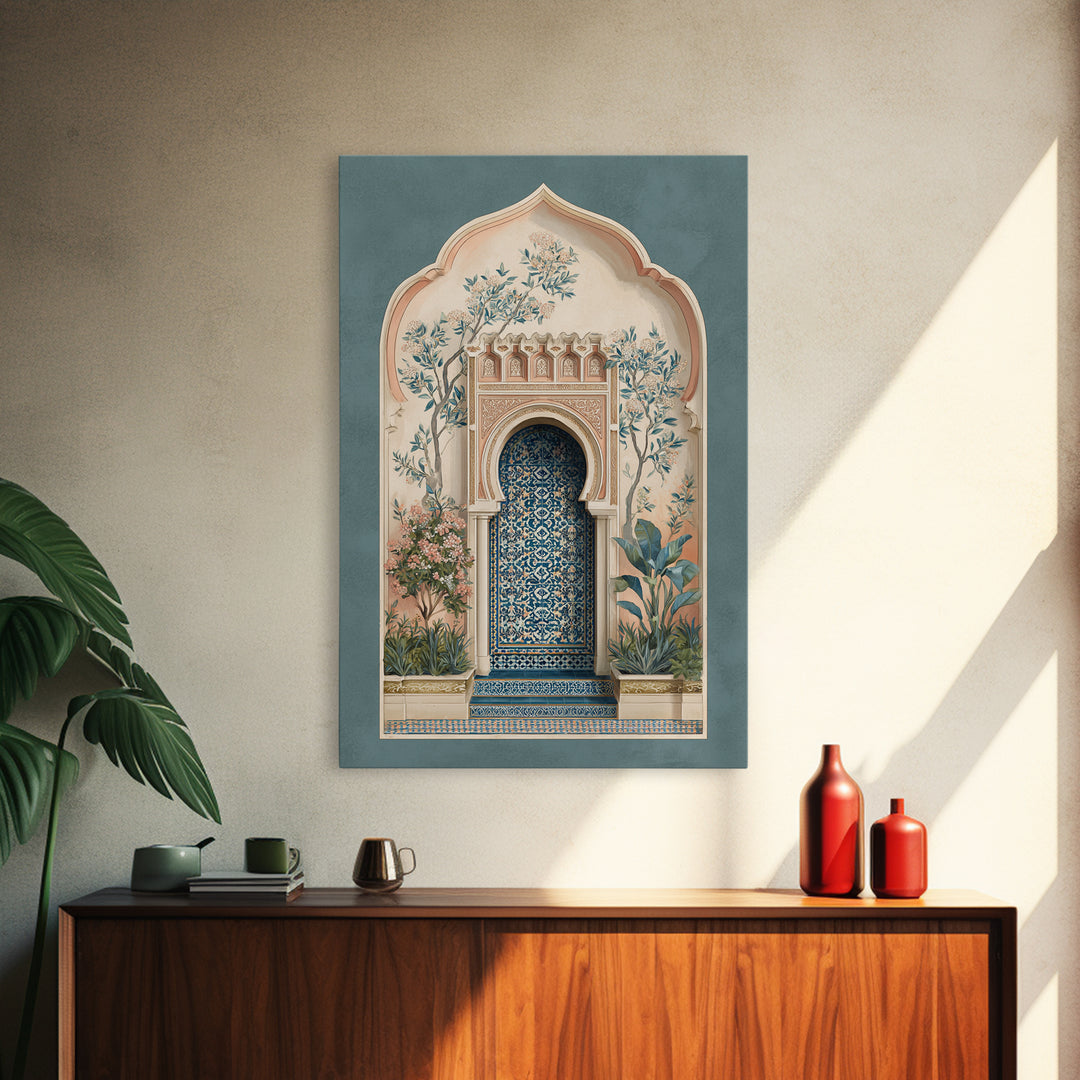 Hand Painted Moroccan Arch Framed Canvas Print, Boho Art, Living Room Decor, Oil Painting, Bohemian, Gallery Decor, BOH-2x3-51
