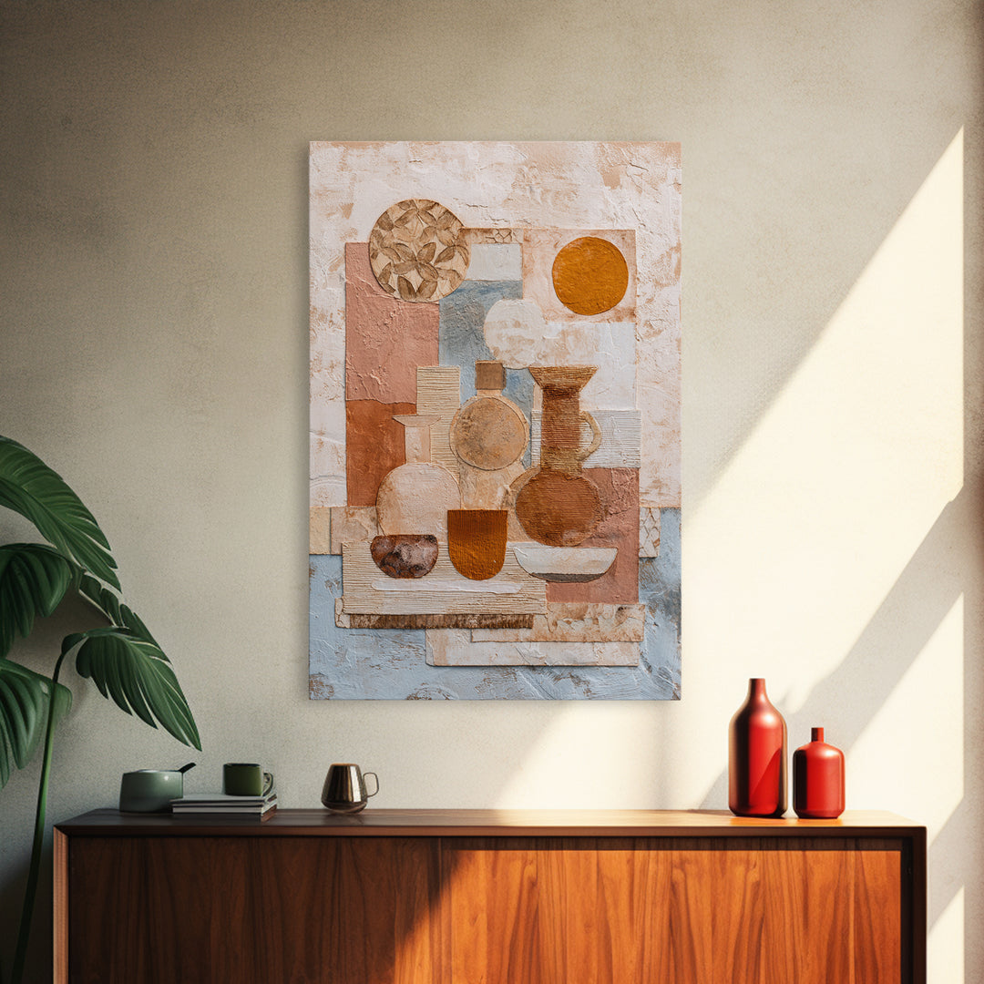Organic Shape Collage Framed Canvas Print, Boho Art, Digital Art, Living Room Decor, Fine Art, Bohemian, Printable Art, BOH-2x3-56