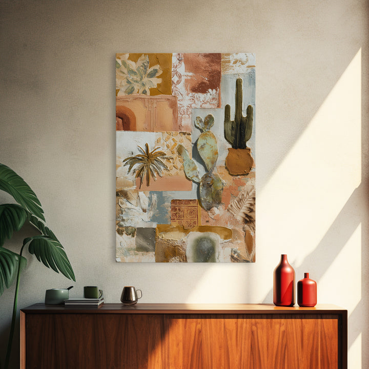 Desert Sun with Cactus and Warm Clay Canvas Print, Boho Art, Set of 3 Prints, Living Room Decor, Fine Art, Bohemian, BOH-2x3-57