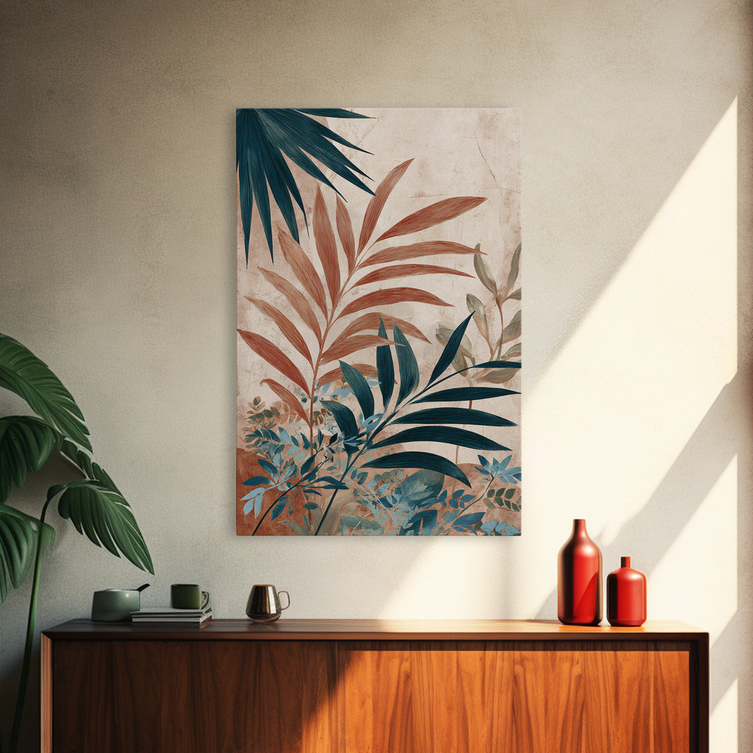 Terracotta Palm Leaves Canvas Print, Boho Art, Wall Art Print, Living Room Decor, Fine Art, Bohemian, Luxury Decor, BOH-2x3-61