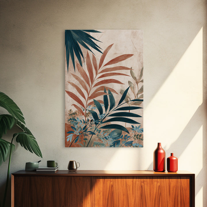 Terracotta Palm Leaves Canvas Print, Boho Art, Wall Art Print, Living Room Decor, Fine Art, Bohemian, Luxury Decor, BOH-2x3-61