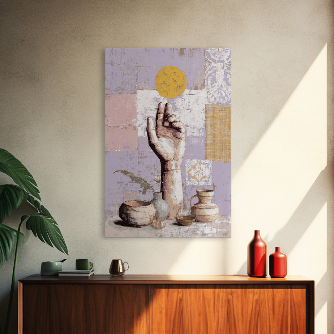 Mystic Hand Holding a Tiny Sun Canvas Print, Boho Art, Canvas Art, Living Room Decor, Abstract Art, Bohemian, Wall Art Set, BOH-2x3-62