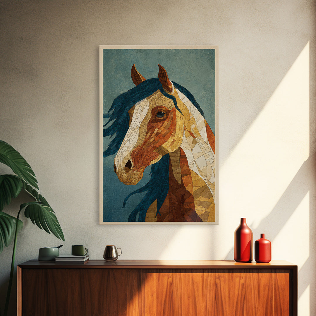 Wild Horse in Dusty Golden Light Framed Canvas Print, Boho Art, Wallart, Living Room Decor, Bohemian, Living Room Wall Art, BOH-2x3-64