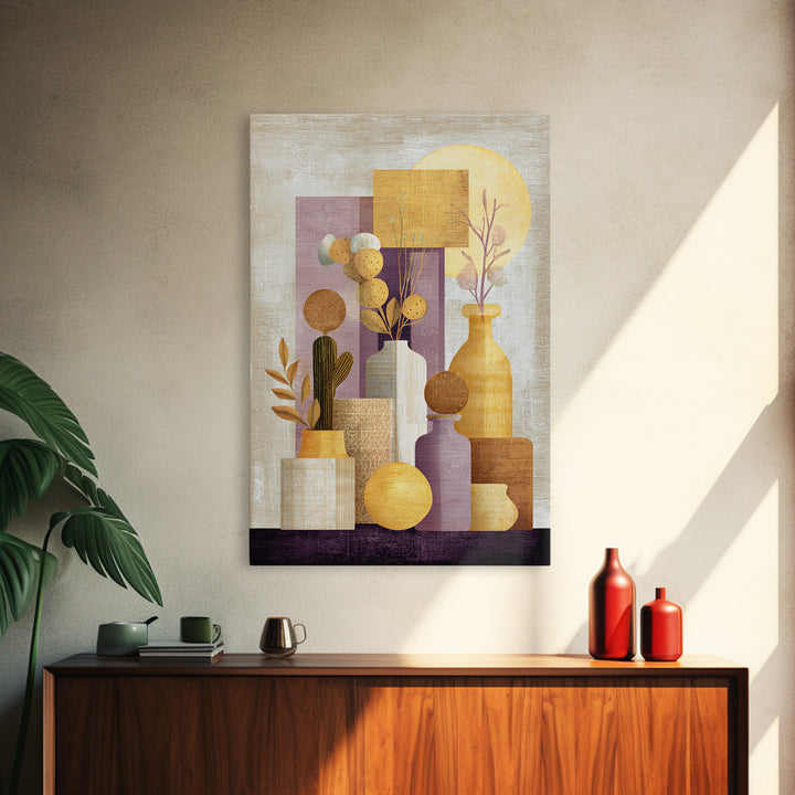 Warm Neutral Cactus Garden Illustration Framed Canvas Print, Boho Art, Wallart, Living Room Decor, Watercolor Art, Bohemian, BOH-2x3-74