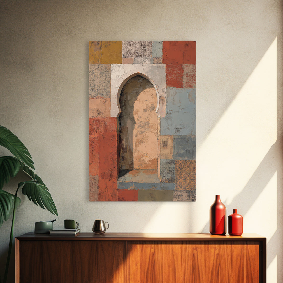 Hand Painted Moroccan Arch Framed Canvas Print, Boho Art, Wall Art Set, Living Room Decor, Fine Art, Bohemian, Home Decor, BOH-2x3-75
