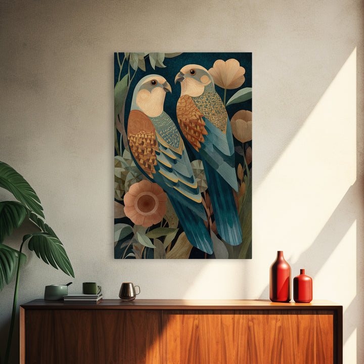 Boho Bird Pair Framed Canvas Print, Boho Art, Statement Artwork, Living Room Decor, Fine Art, Bohemian, Art Prints, Digital Art, BOH-2x3-76