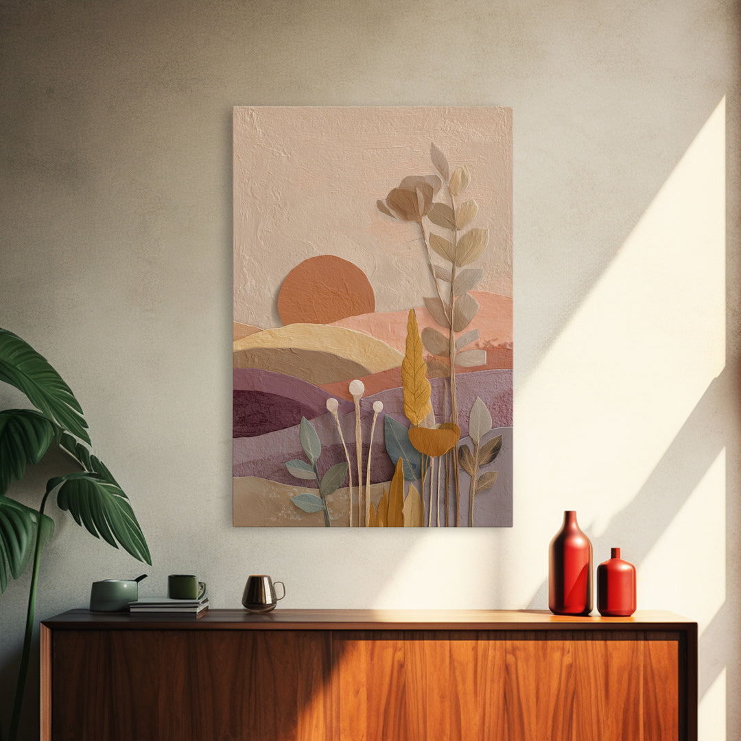 Sunrise over Rolling Dunes in Muted Peach Canvas Print, Boho Art, Wall Print, Living Room Decor, Bohemian, Minimalist Decor, BOH-2x3-77